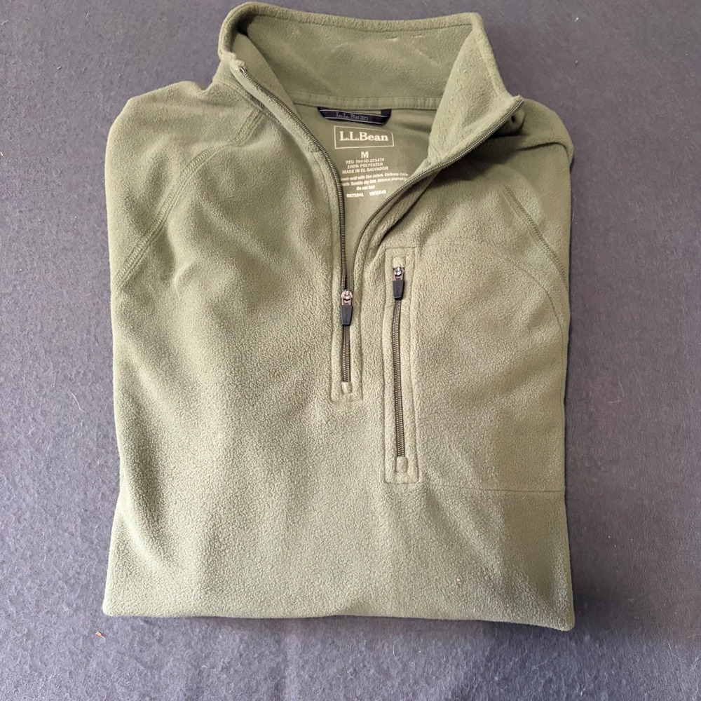 L.L. Bean Fleece Pullover Women M Cotton Green Outdoor Hike Walk Fall Prep